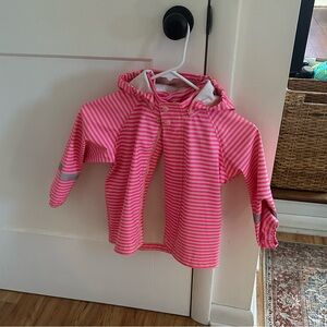 Reima Pinkk and White Striped Hooded Raincoat